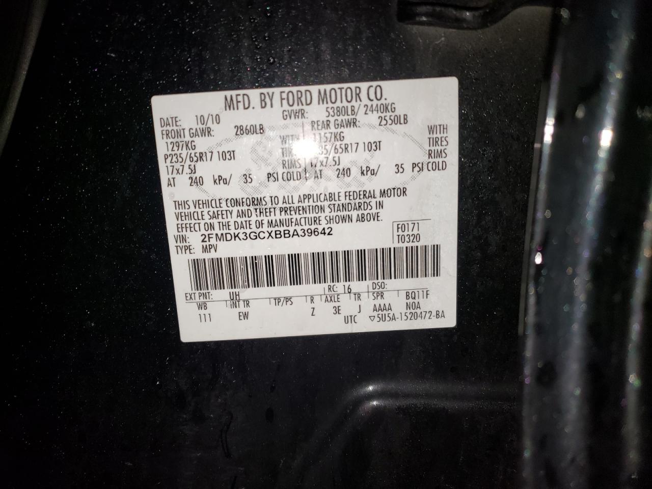 Foto 10 de la subasta – 2011 FORD EDGE SE con VIN 2FMDK3GCXBBA39642