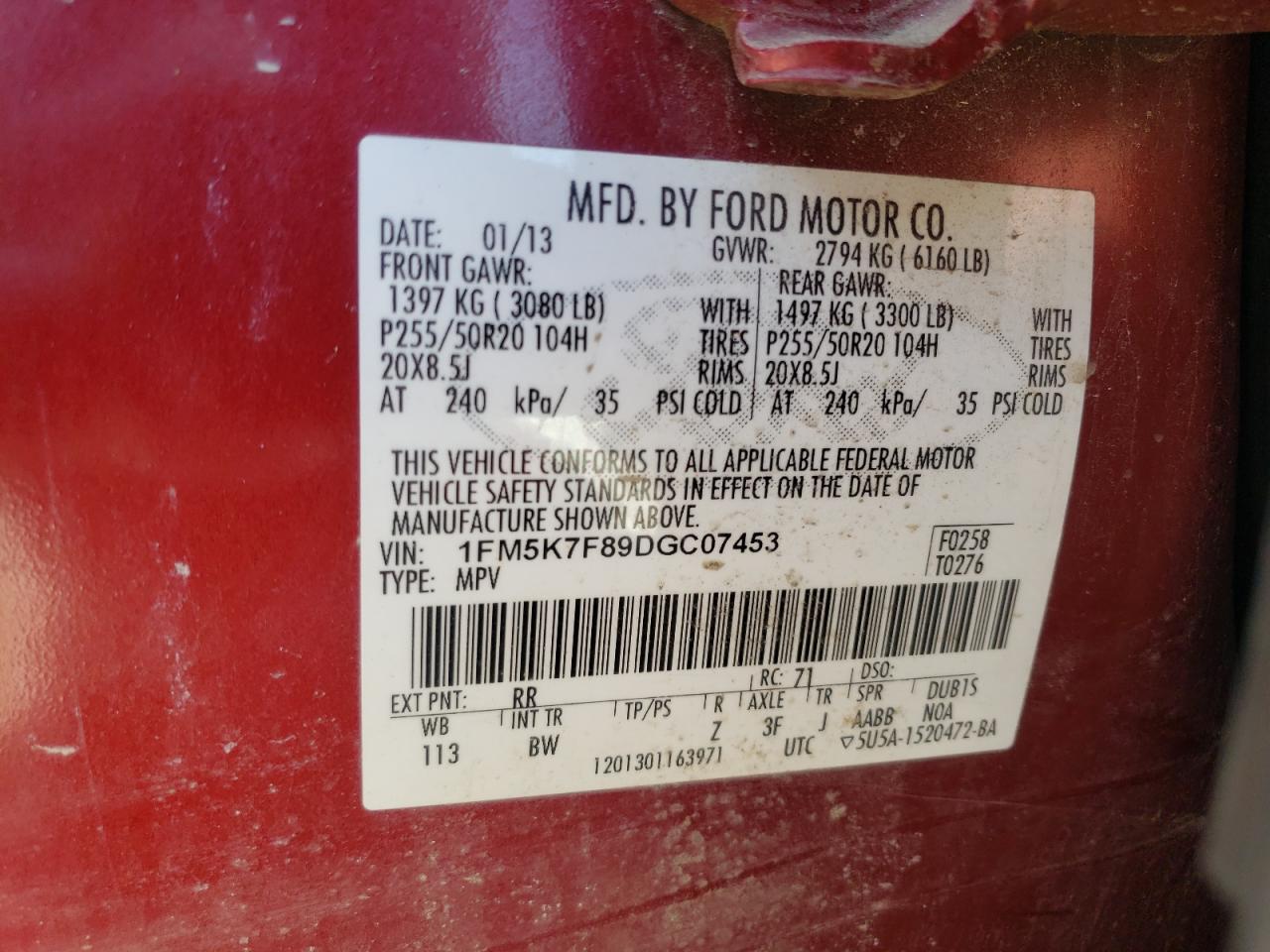 Photo 10 from auction – 2013 FORD EXPLORER L with VIN 1FM5K7F89DGC07453