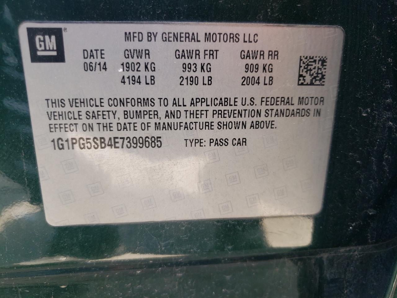 Photo 10 from auction – 2014 CHEVROLET CRUZE LTZ with VIN 1G1PG5SB4E7399685