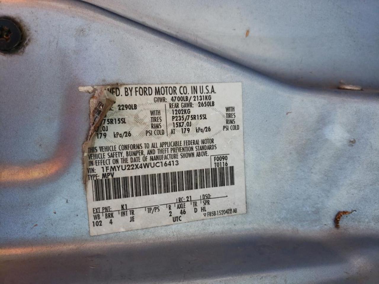 Photo 10 from auction – 1998 FORD EXPLORER with VIN 1FMYU22X4WUC16413