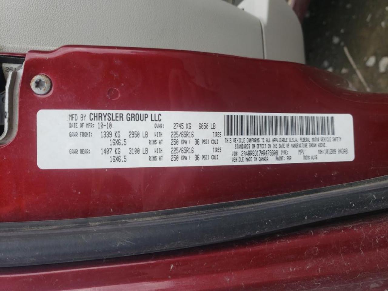 Photo 10 from auction – 2010 CHRYSLER TOWN & COU with VIN 2A4RR8D17AR479808