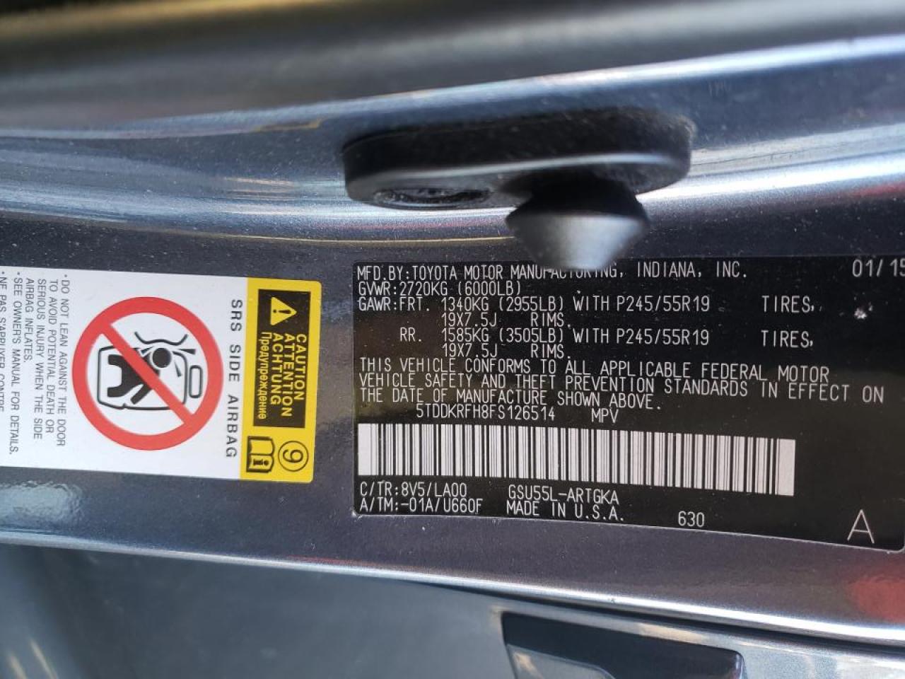 Photo 10 from auction – 2015 TOYOTA HIGHLANDER with VIN 5TDDKRFH8FS126514