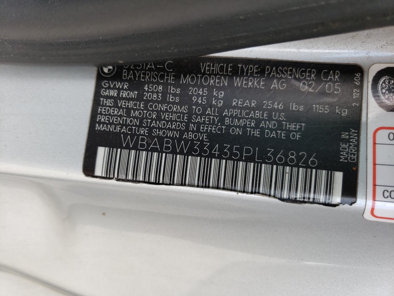 Photo 10 from auction – 2005 BMW 325 CI with VIN WBABW33435PL36826