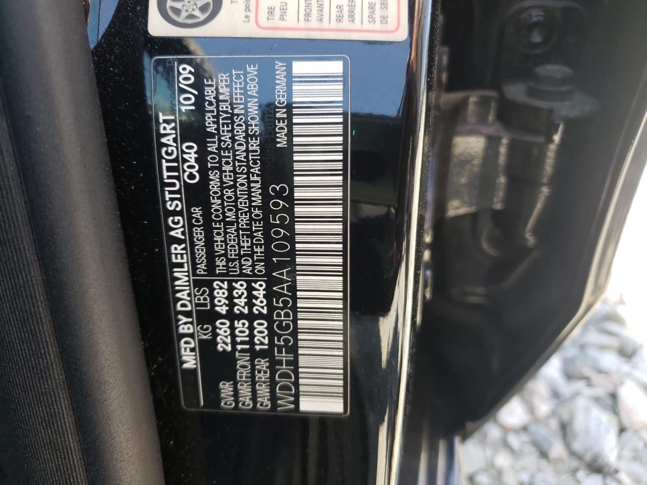 Photo 10 from auction – 2010 MERCEDES-BENZ E 350 with VIN WDDHF5GB5AA109593
