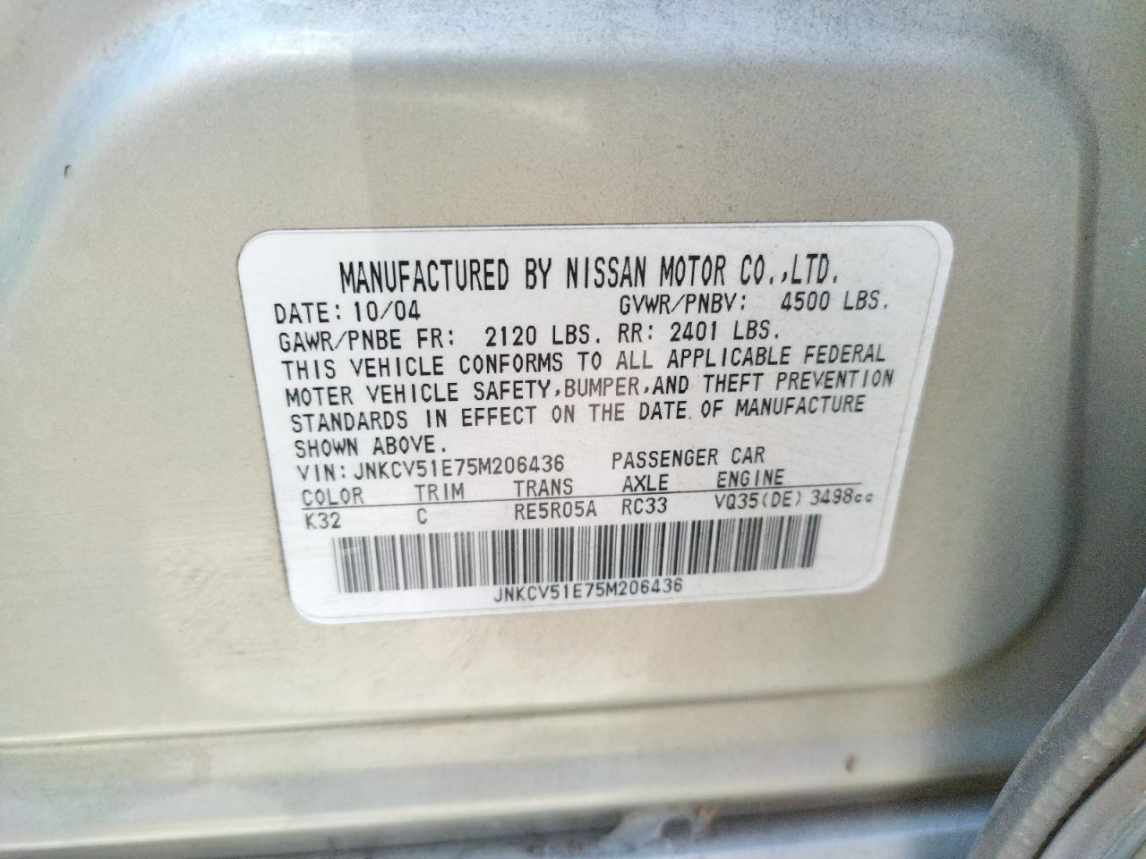 Photo 10 from auction – 2005 INFINITI G35 with VIN JNKCV51E75M206436