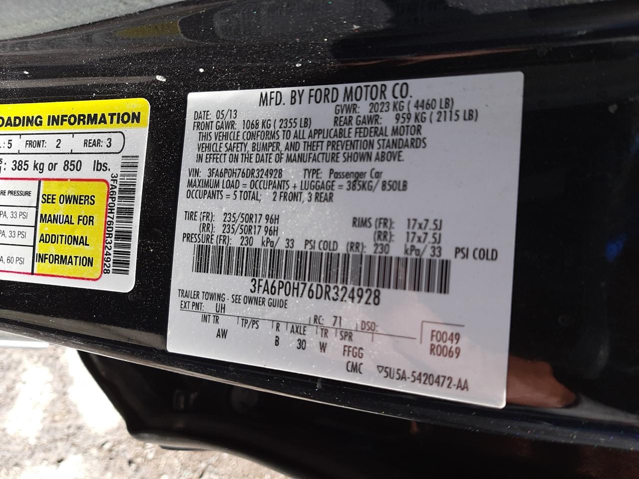 Photo 11 from auction – 2013 FORD FUSION SE with VIN 3FA6P0H76DR324928