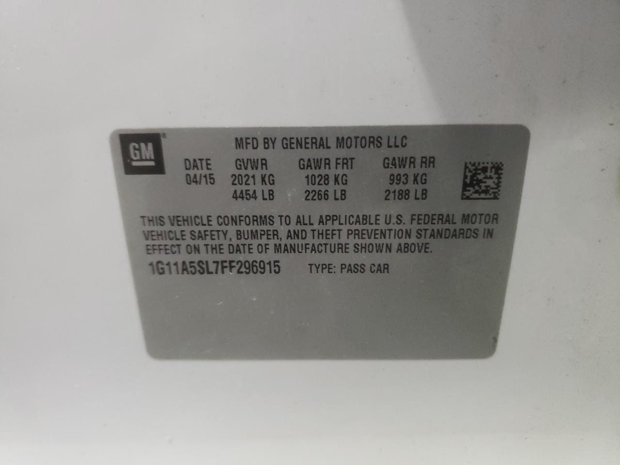 Photo 10 from auction – 2015 CHEVROLET MALIBU LS with VIN 1G11A5SL7FF296915