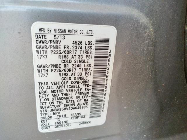Photo 10 from auction – 2013 NISSAN ROGUE S with VIN JN8AS5MV4DW645985