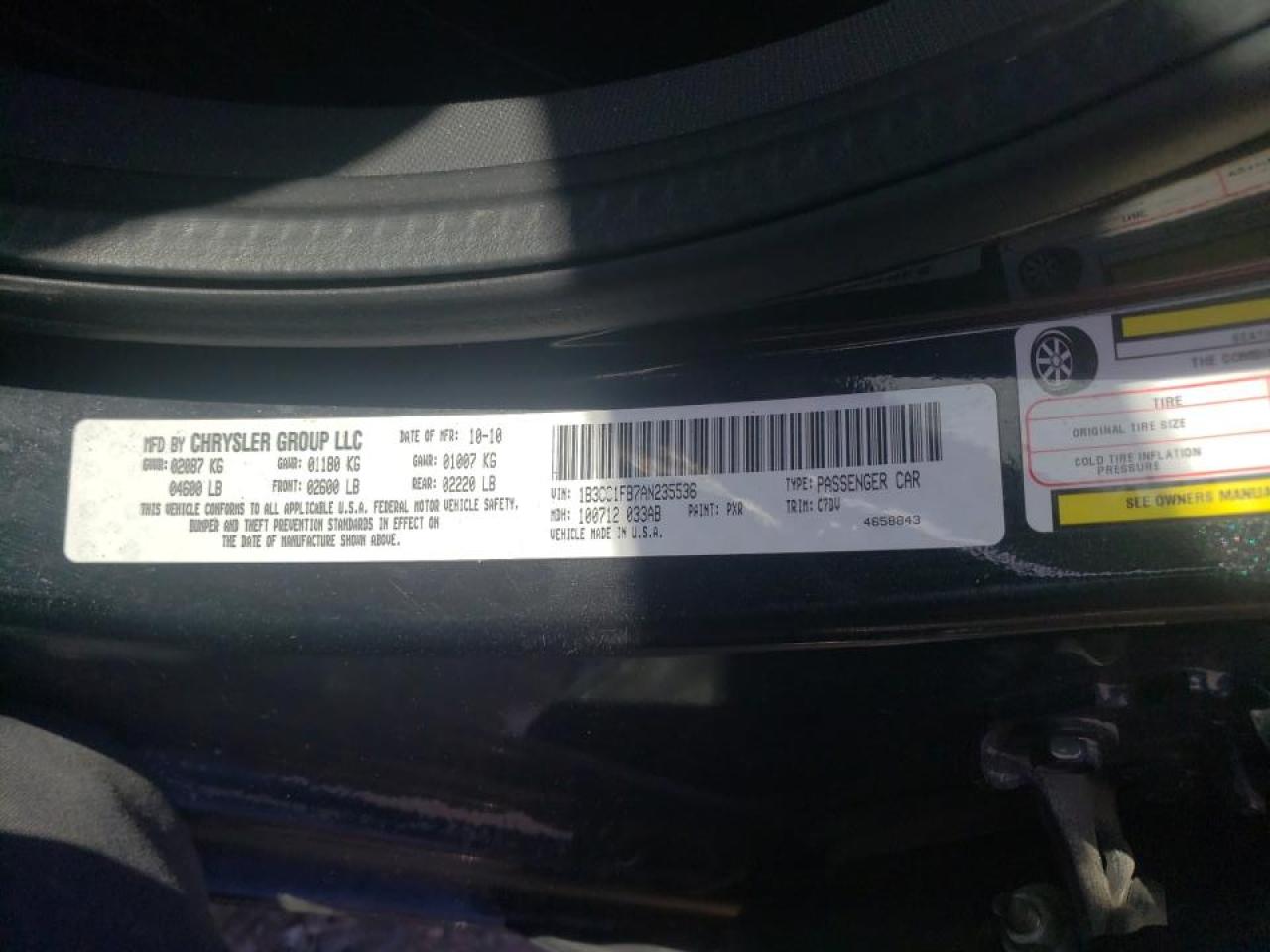 Photo 10 from auction – 2010 DODGE AVENGER EX with VIN 1B3CC1FB7AN235536