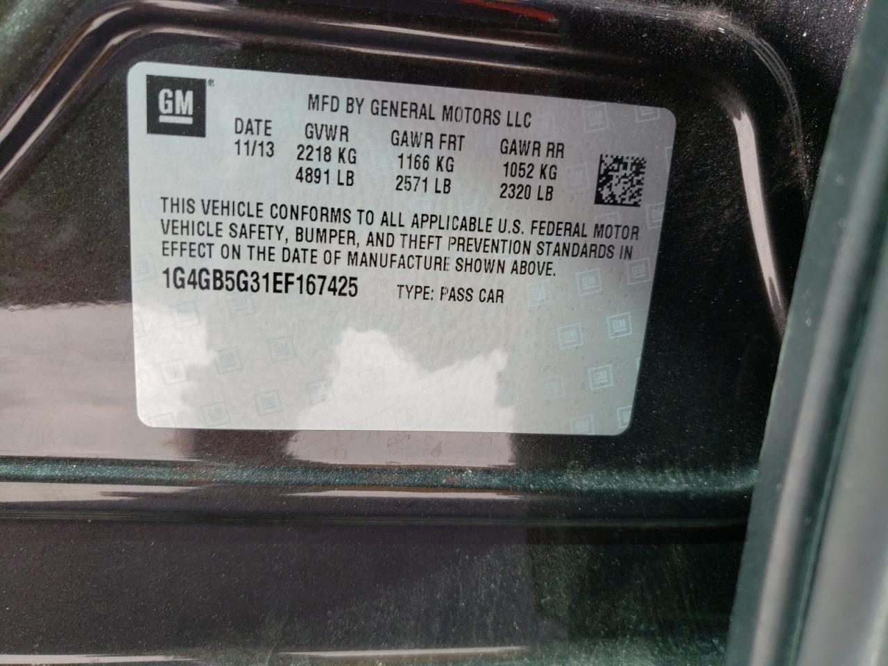 Photo 10 from auction – 2014 BUICK LACROSSE with VIN 1G4GB5G31EF167425