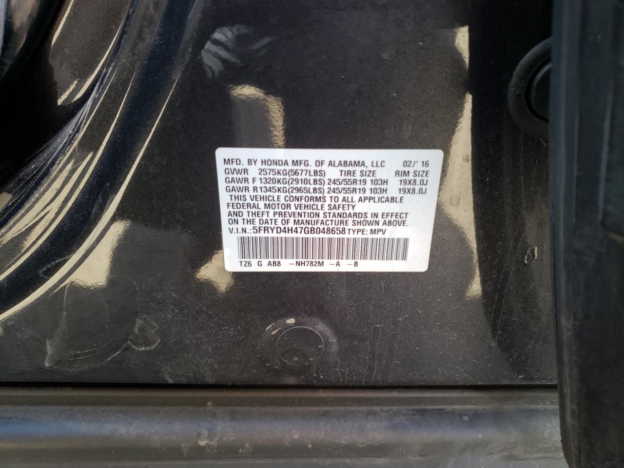 Photo 10 from auction – 2016 ACURA MDX with VIN 5FRYD4H47GB048658