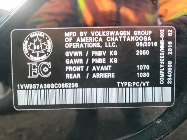 Photo 10 from auction – 2016 VOLKSWAGEN PASSAT SE with VIN 1VWBS7A38GC065236