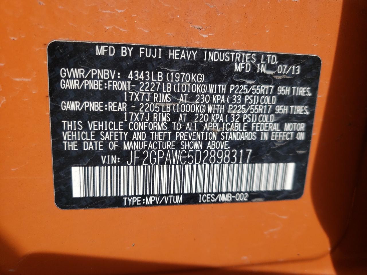 صورة رقم 10 من المزاد - 2013 SUBARU XV CROSSTR مع VIN JF2GPAWC5D2898317