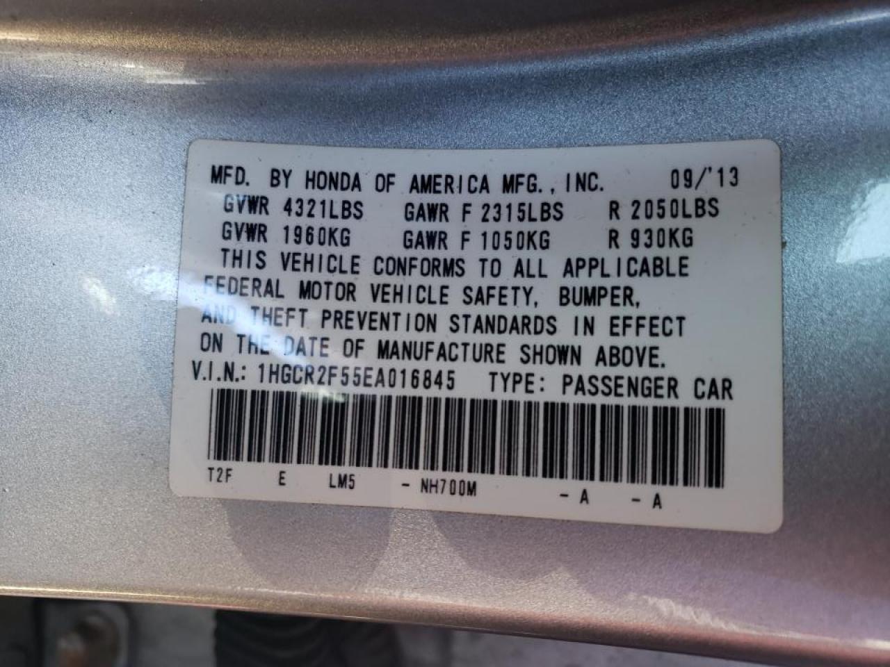 Photo 10 from auction – 2014 HONDA ACCORD SPO with VIN 1HGCR2F55EA016845