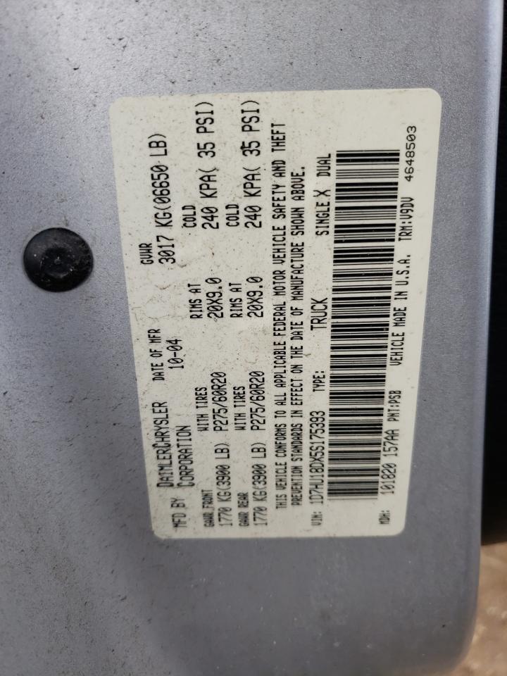 Photo 10 from auction – 2005 DODGE RAM 1500 S with VIN 1D7HU18DX5S175393