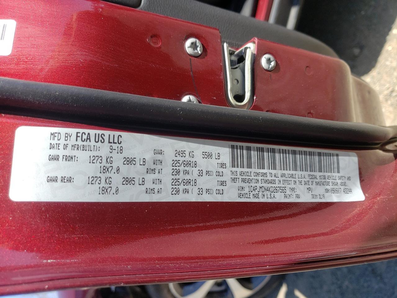 Photo 10 from auction – 2019 JEEP CHEROKEE L with VIN 1C4PJMDN4KD267565