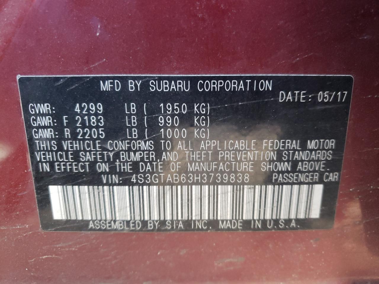 Photo 10 from auction – 2017 SUBARU IMPREZA PR with VIN 4S3GTAB63H3739838