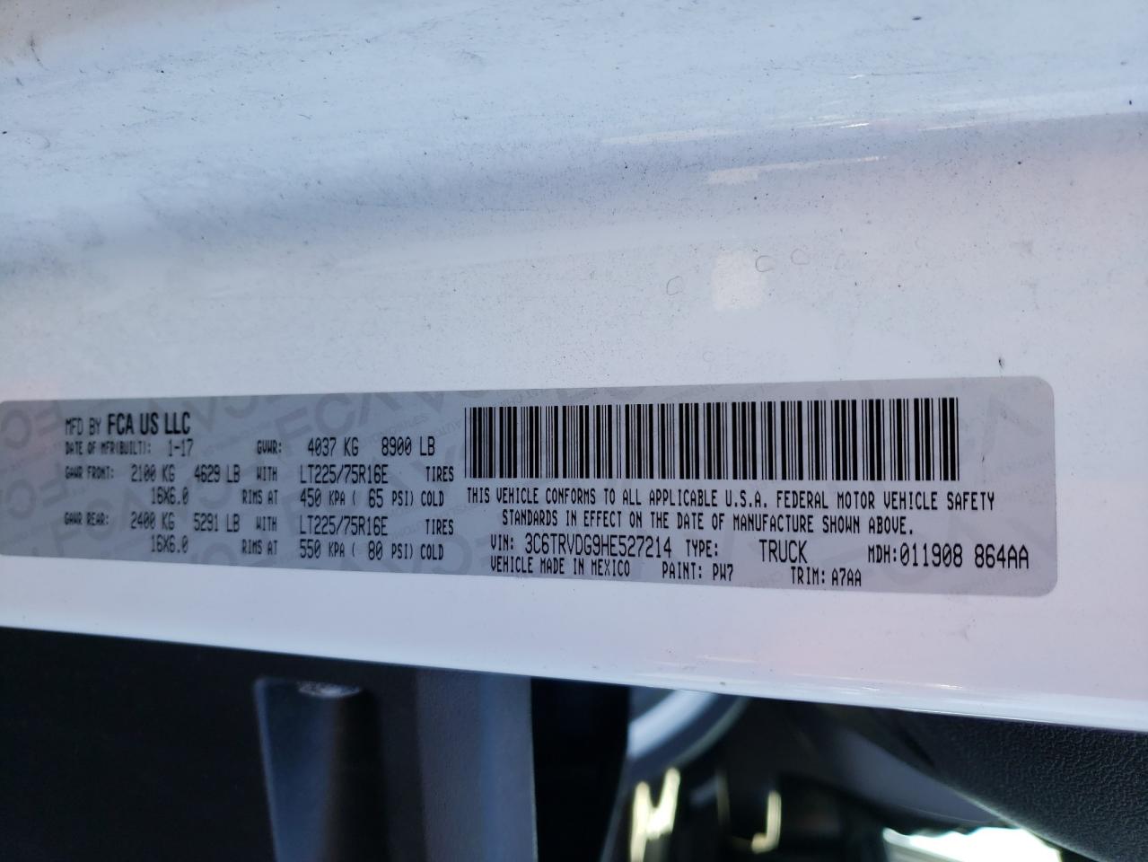 Photo 10 from auction – 2017 RAM PROMASTER with VIN 3C6TRVDG9HE527214