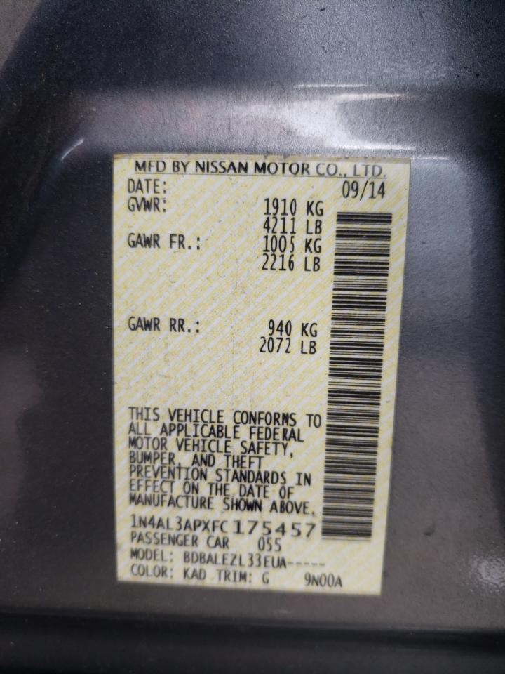 Photo 10 from auction – 2015 NISSAN ALTIMA 2.5 with VIN 1N4AL3APXFC175457