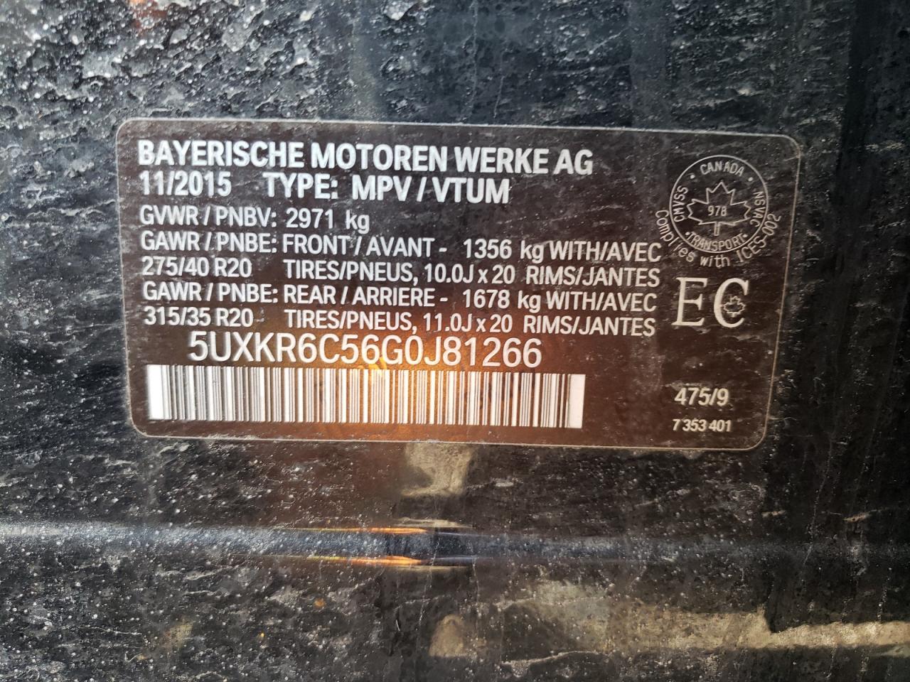 Photo 10 from auction – 2016 BMW X5 XDRIVE5 with VIN 5UXKR6C56G0J81266