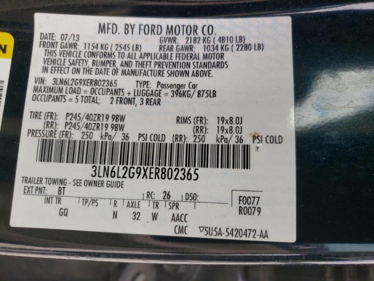 Photo 10 from auction – 2014 LINCOLN MKZ with VIN 3LN6L2G9XER802365