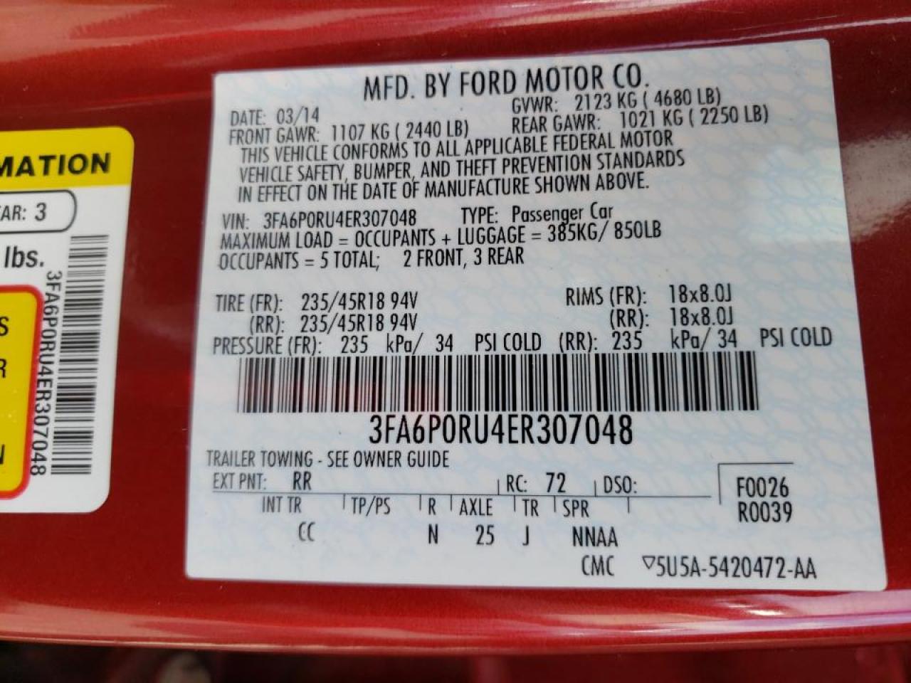 Photo 10 from auction – 2014 FORD FUSION TIT with VIN 3FA6P0RU4ER307048