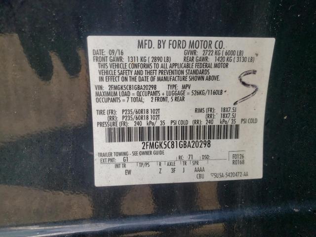 Photo 10 from auction – 2016 FORD FLEX SEL with VIN 2FMGK5C81GBA20298