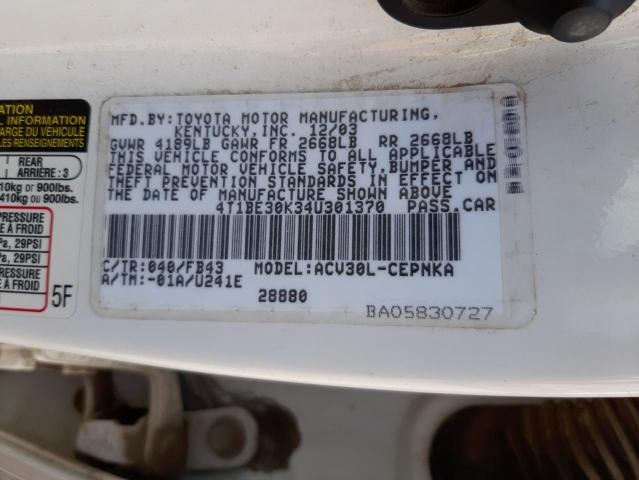 Photo 10 from auction – 2004 TOYOTA CAMRY LE with VIN 4T1BE30K34U301370