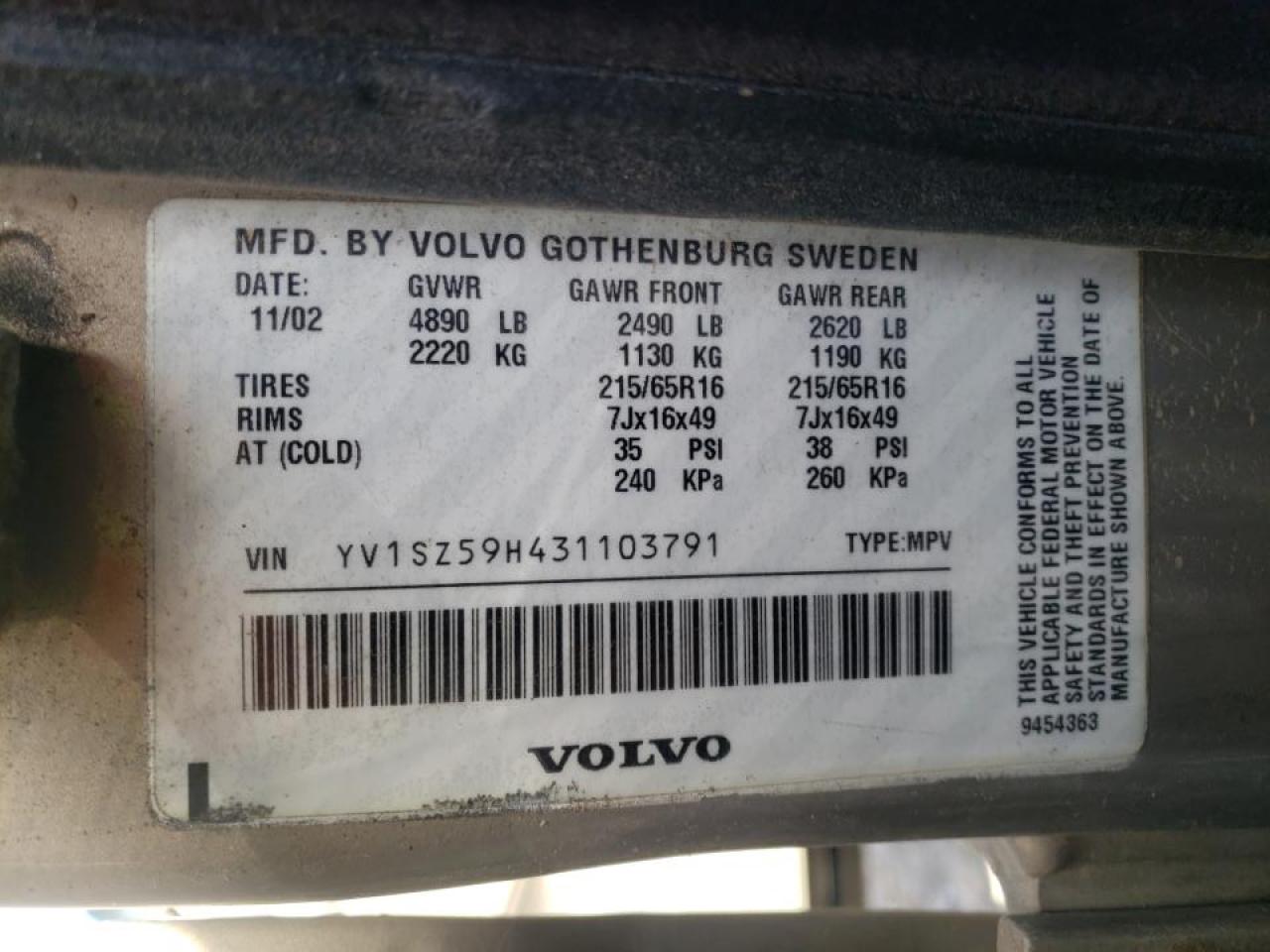 Photo 10 from auction – 2003 VOLVO XC70 with VIN YV1SZ59H431103791
