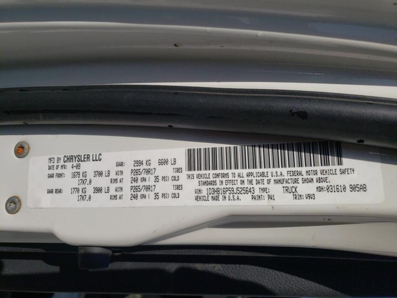 Photo 10 from auction – 2009 DODGE RAM 1500 with VIN 1D3HB16P59J525643