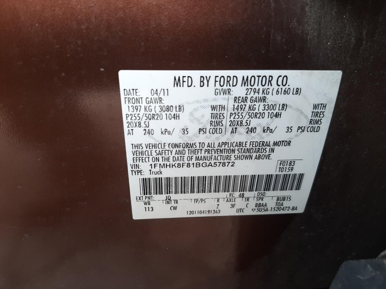 Photo 10 from auction – 2011 FORD EXPLORER L with VIN 1FMHK8F81BGA57872