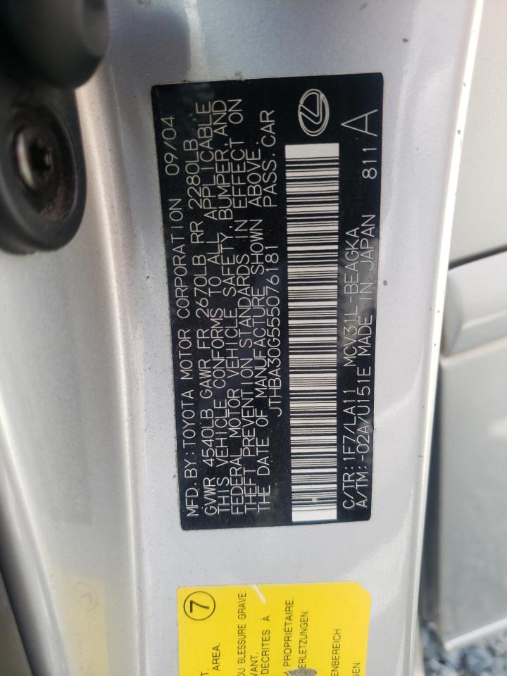 Photo 10 from auction – 2005 LEXUS ES 330 with VIN JTHBA30G555076181