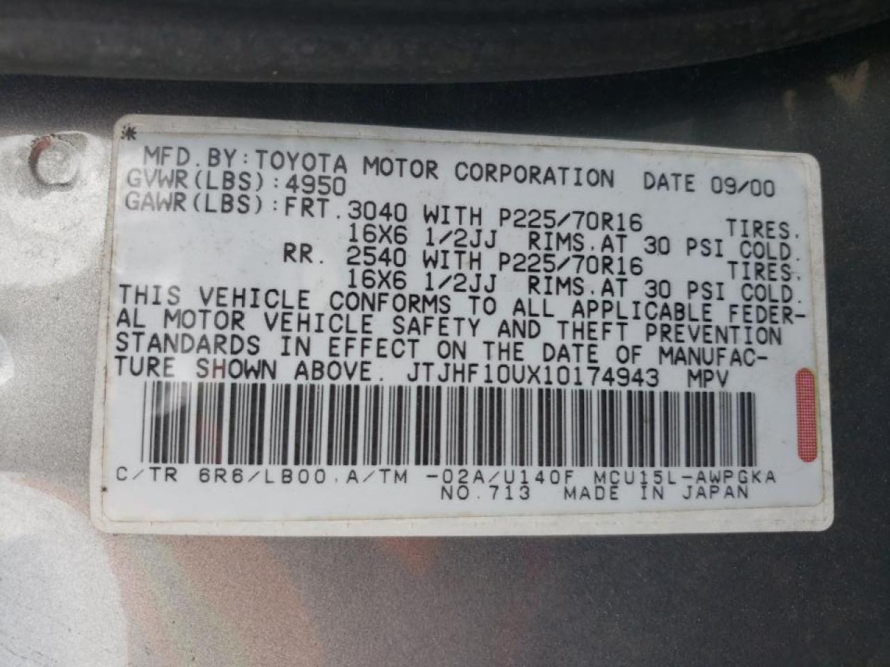 Photo 10 from auction – 2001 LEXUS RX 300 with VIN JTJHF10UX10174943