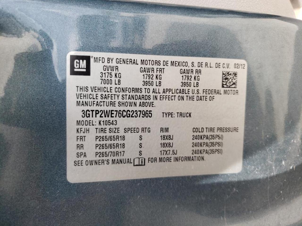 Photo 10 from auction – 2012 GMC SIERRA K15 with VIN 3GTP2WE76CG237965