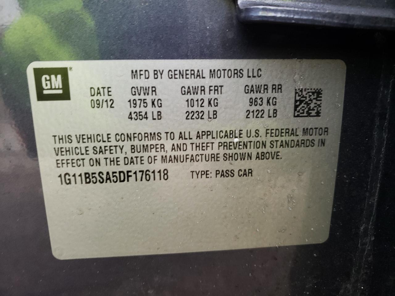 Photo 10 from auction – 2013 CHEVROLET MALIBU LS with VIN 1G11B5SA5DF176118