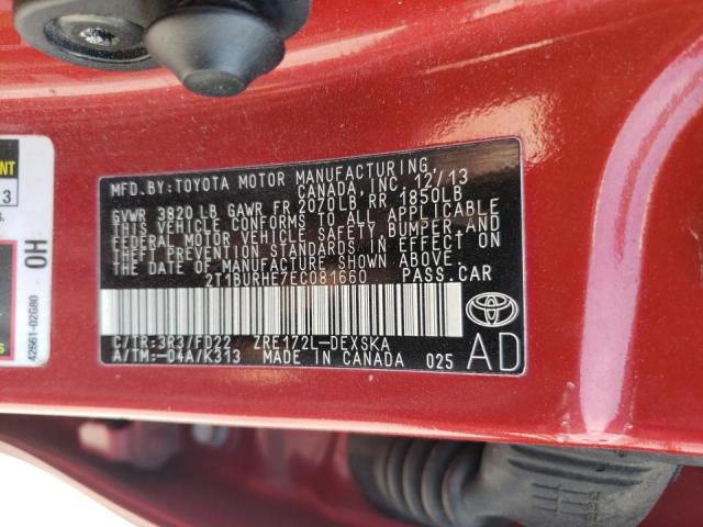 Photo 9 from auction – 2014 TOYOTA COROLLA L with VIN 2T1BURHE7EC081660