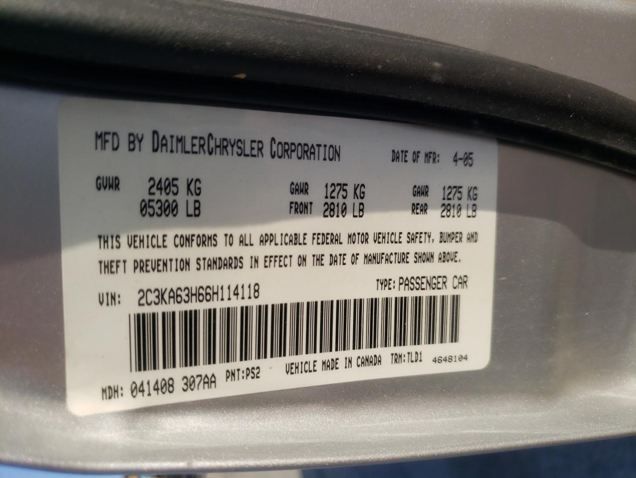 Photo 10 from auction – 2006 CHRYSLER 300C with VIN 2C3KA63H66H114118