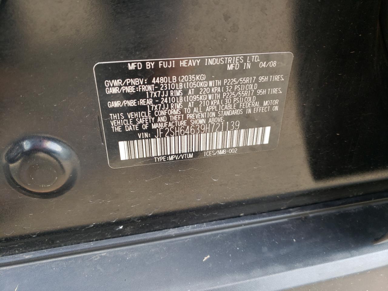 Photo 10 from auction – 2009 SUBARU FORESTER 2 with VIN JF2SH64639H721139