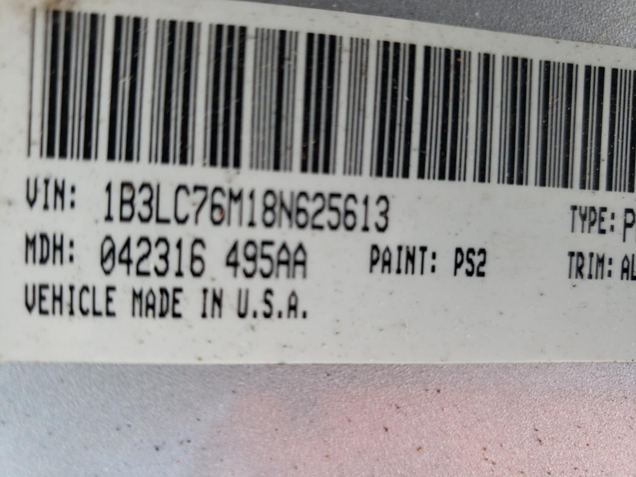 Photo 10 from auction – 2008 DODGE AVENGER with VIN 1B3LC76M18N625613