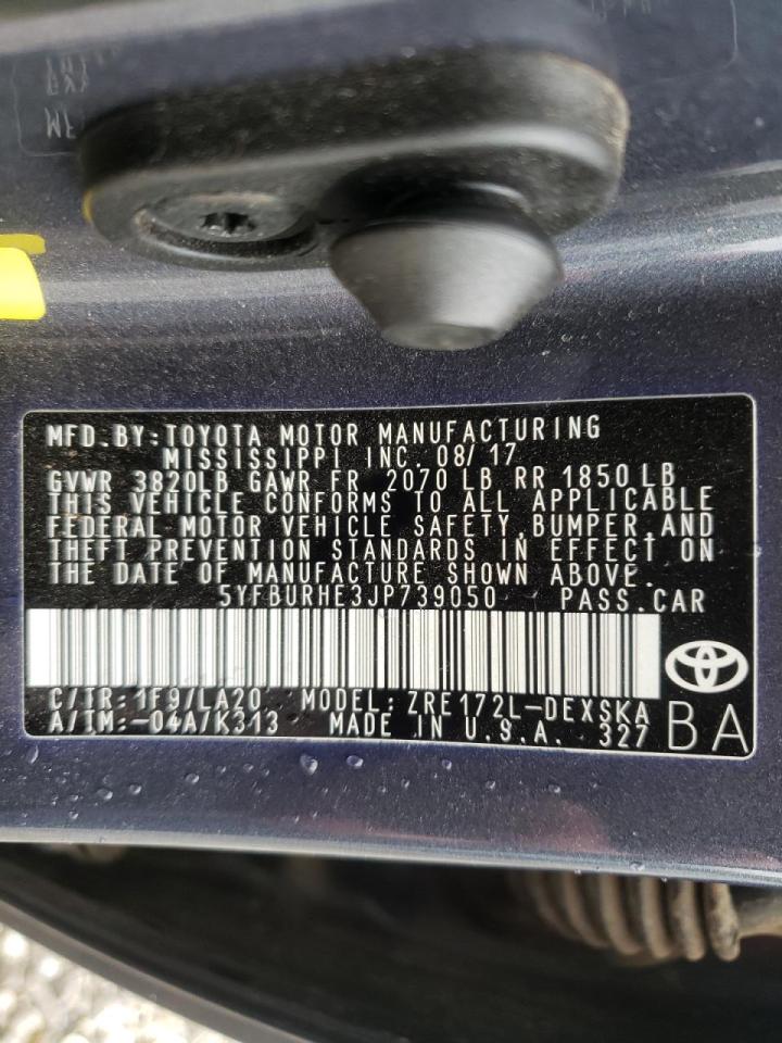 Photo 10 from auction – 2018 TOYOTA COROLLA L with VIN 5YFBURHE3JP739050