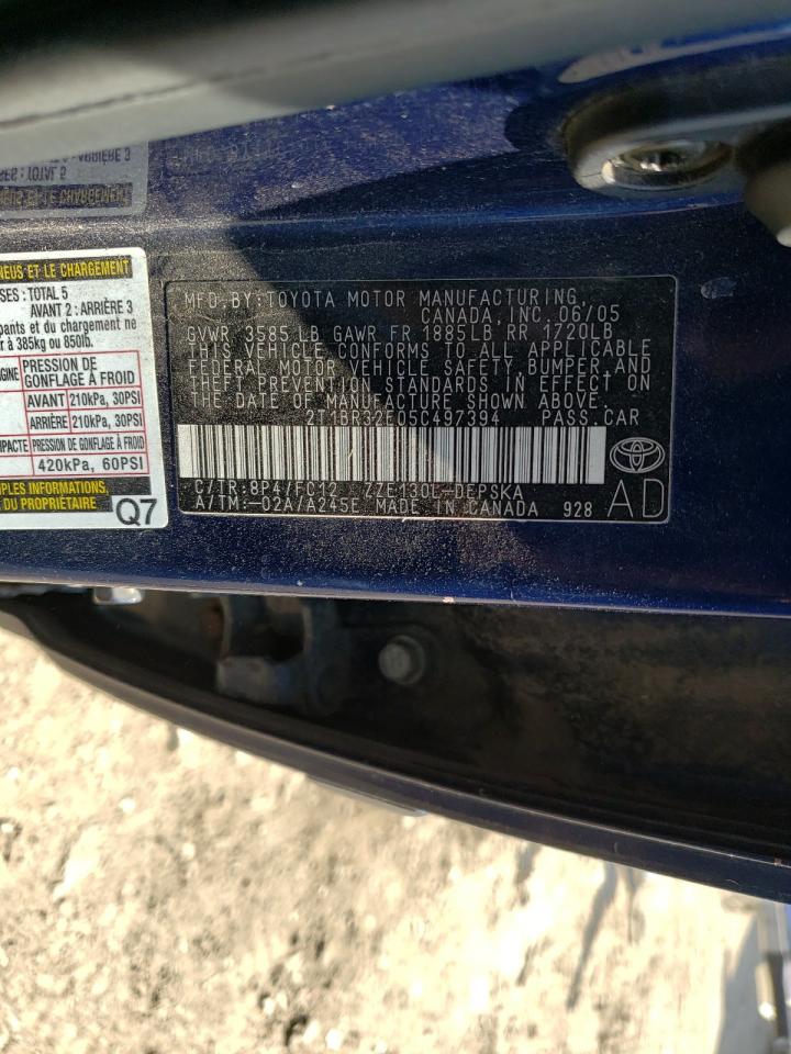 Photo 10 from auction – 2005 TOYOTA COROLLA CE with VIN 2T1BR32E05C497394