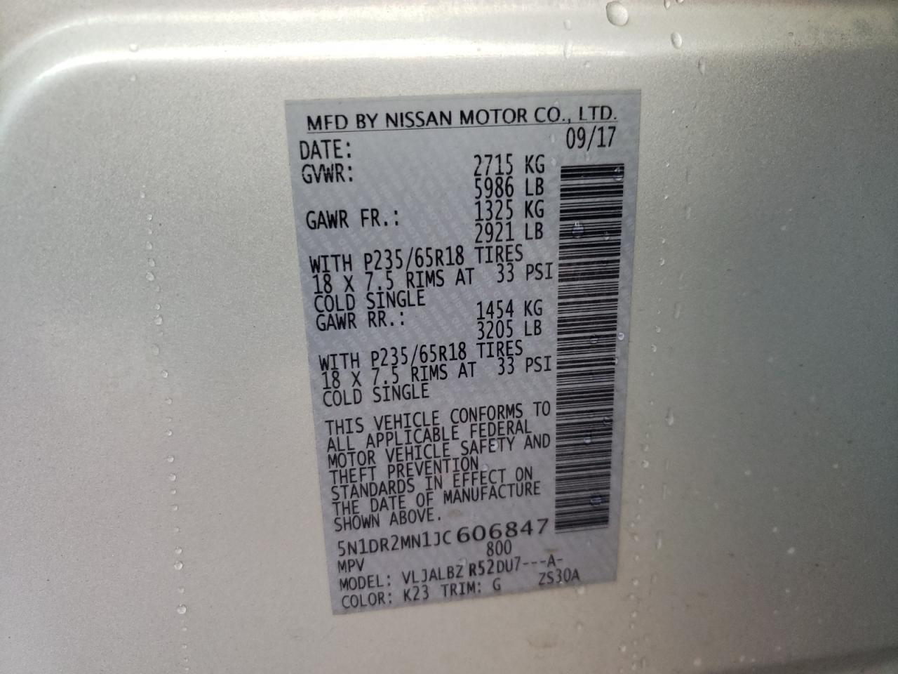 Photo 10 from auction – 2018 NISSAN PATHFINDER with VIN 5N1DR2MN1JC606847