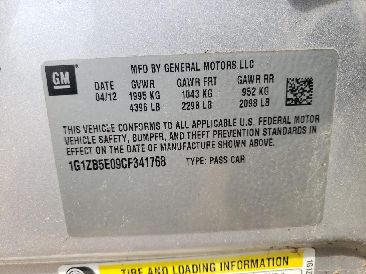 Photo 10 from auction – 2012 CHEVROLET MALIBU LS with VIN 1G1ZB5E09CF341768