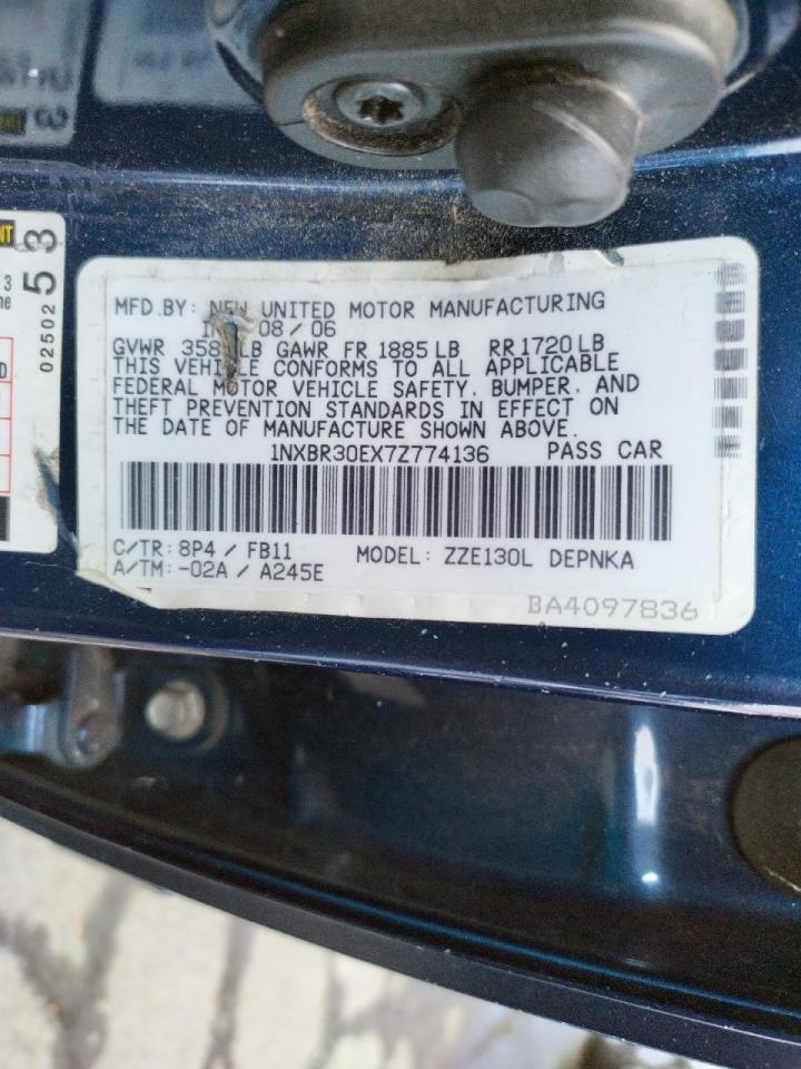Photo 10 from auction – 2007 TOYOTA COROLLA CE with VIN 1NXBR30EX7Z774136