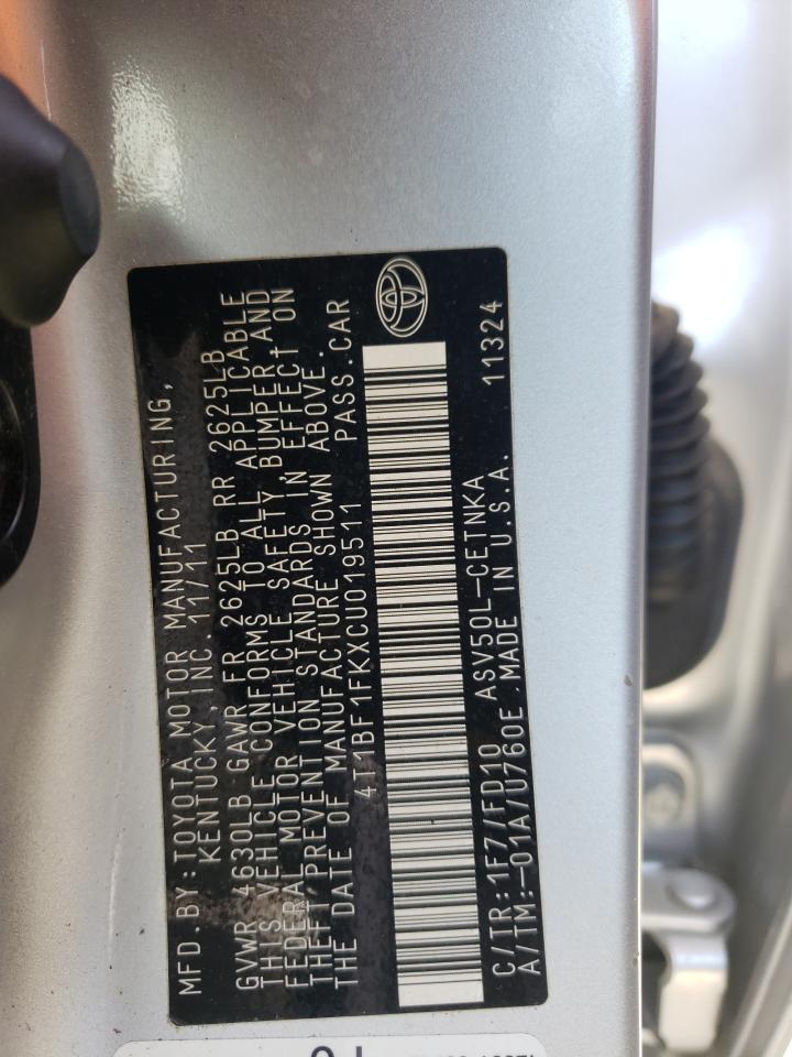 Photo 10 from auction – 2012 TOYOTA CAMRY BASE with VIN 4T1BF1FKXCU019511