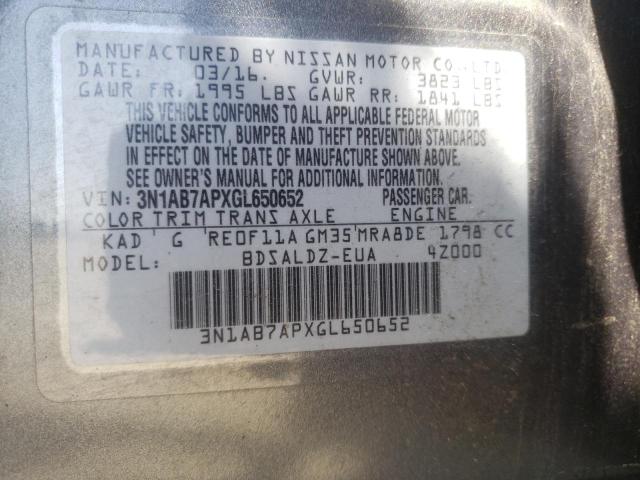 Photo 10 from auction – 2016 NISSAN SENTRA S with VIN 3N1AB7APXGL650652