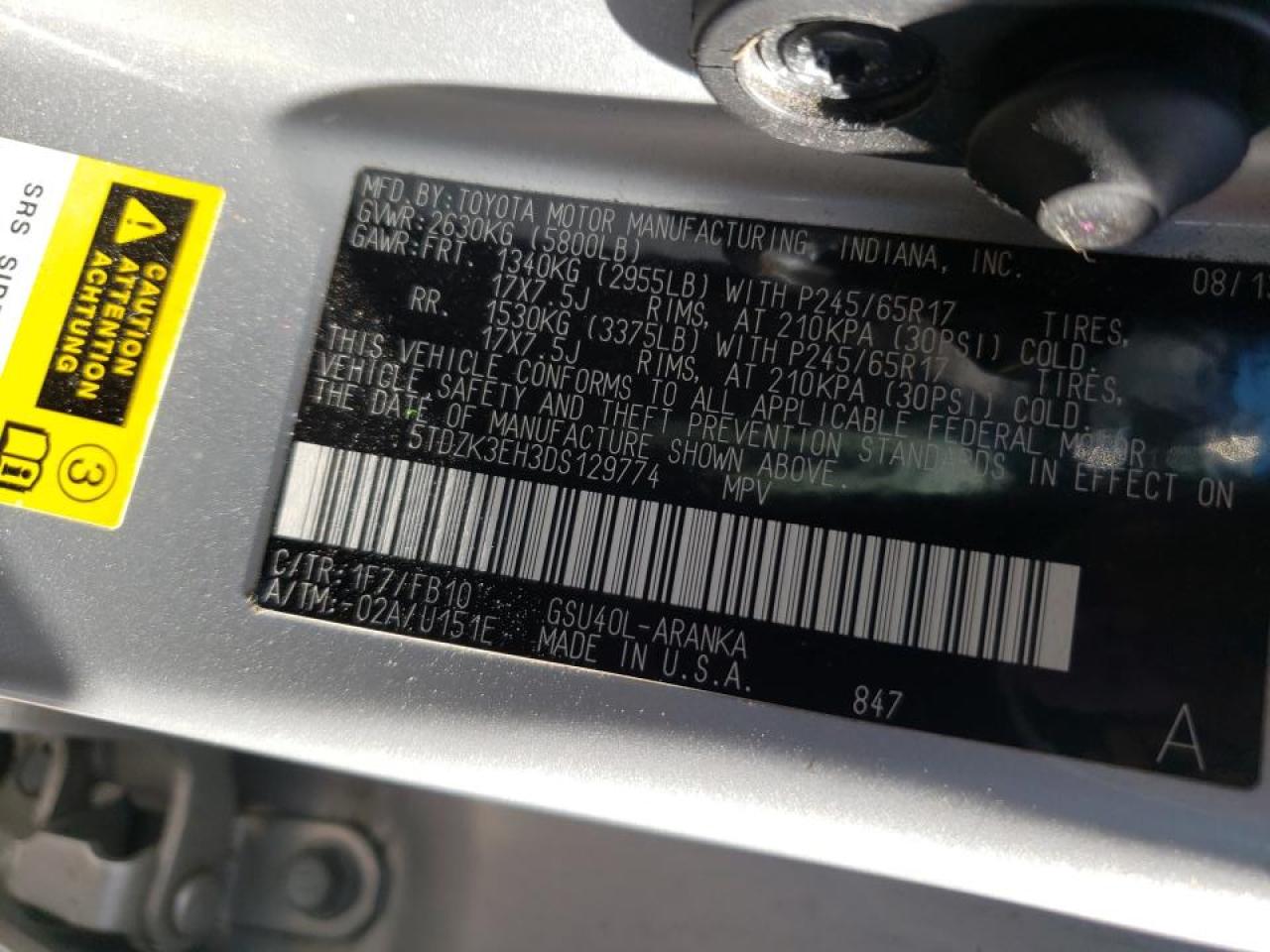 Photo 10 from auction – 2013 TOYOTA HIGHLANDER with VIN 5TDZK3EH3DS129774