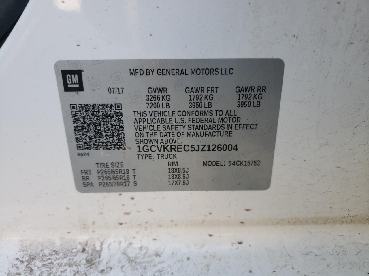 Photo 10 from auction – 2018 CHEVROLET SILVERADO with VIN 1GCVKREC5JZ126004