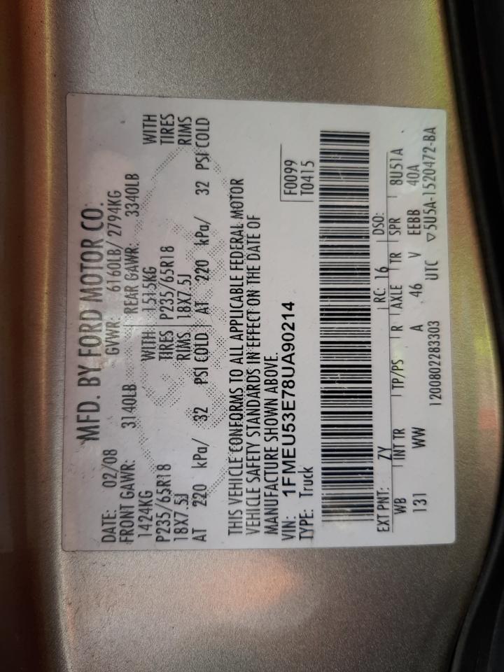 Photo 10 from auction – 2008 FORD EXPLORER S with VIN 1FMEU53E78UA90214