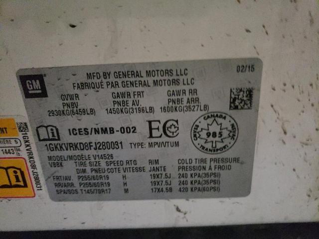 Photo 10 from auction – 2015 GMC ACADIA SLT with VIN 1GKKVRKD8FJ280031